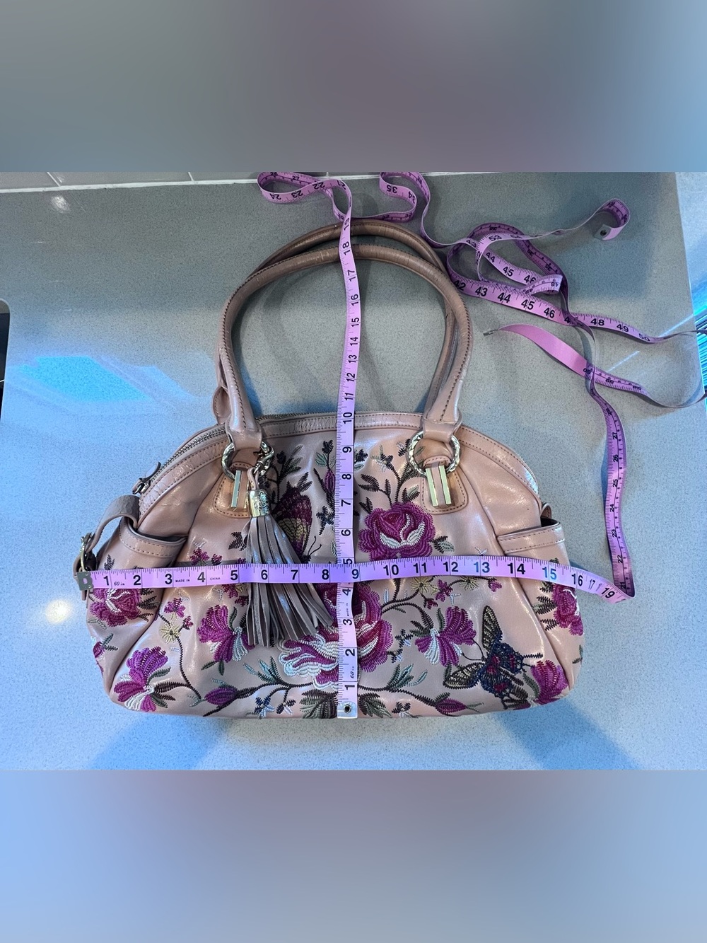 Embroidered Vintage Floral Butterflies Satchel Original by Sharif 1827 Handbag - Picture 16 of 16